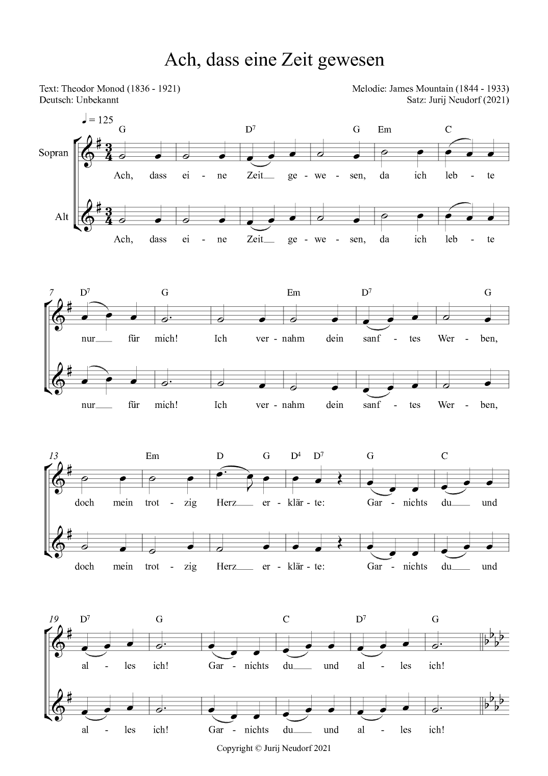 Ach, dass eine Zeit gewesen (arr. Jurij Neudorf)