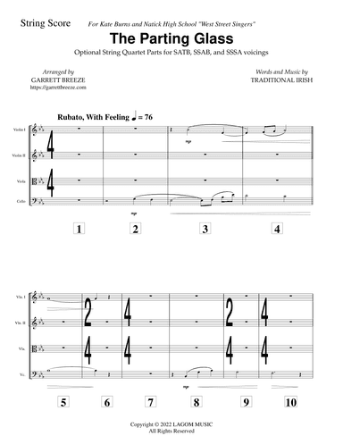 The Parting Glass (String Quartet Parts) (arr. Garrett Breeze)