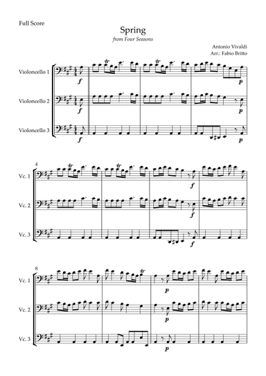 Spring (from Four Seasons of Antonio Vivaldi) for Cello Trio (arr. Fabio Britto)