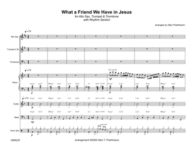 WHAT A FRIEND WE HAVE IN JESUS - ALTO SAX, TRUMPET & TROMBONE with Rhythm (Swing) (arr. Glen Poehlmann)
