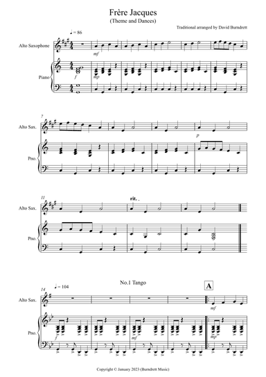 Frère Jacques Dances for Alto Saxophone and Piano (arr. David Burndrett)