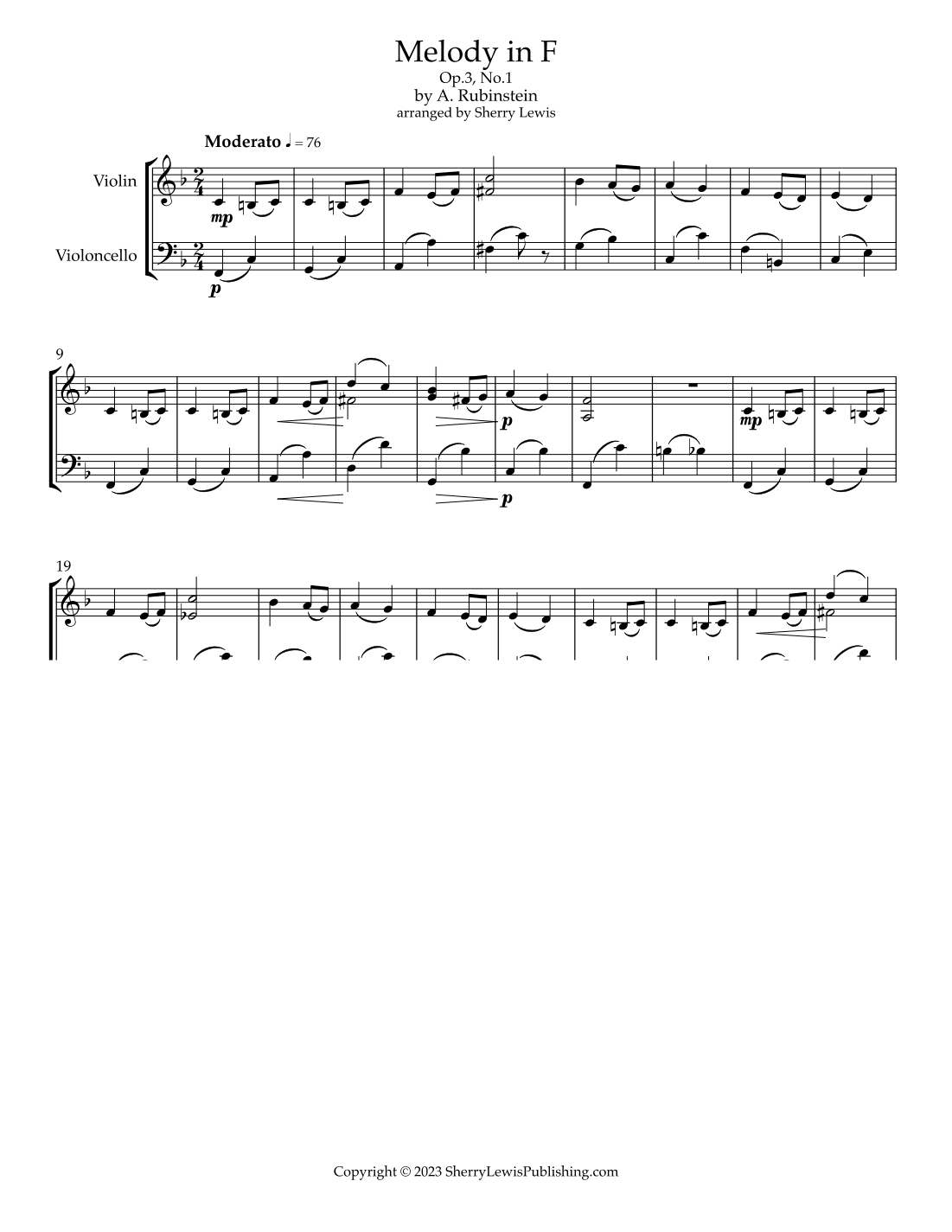 Melody In F, Op.3 No. 1 (arr. Sherry Lewis)