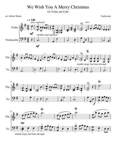 We Wish You A Merry Christmas Variations for Violin and Cello (arr. Robert Shuler)