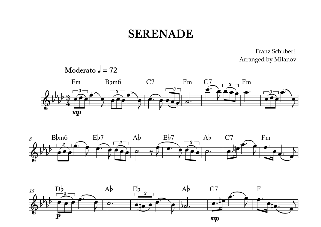 Serenade | Schubert | Lead Sheet | F minor (arr. Milanov)