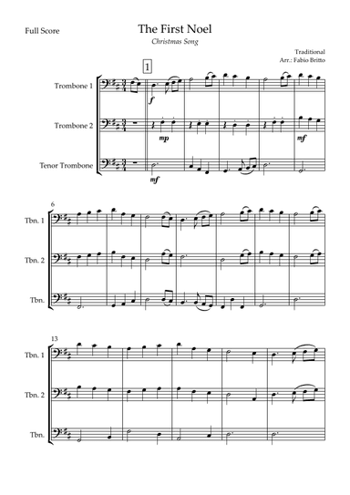 The First Noel (Christmas Song) for Trombone Trio (arr. Fabio Britto)