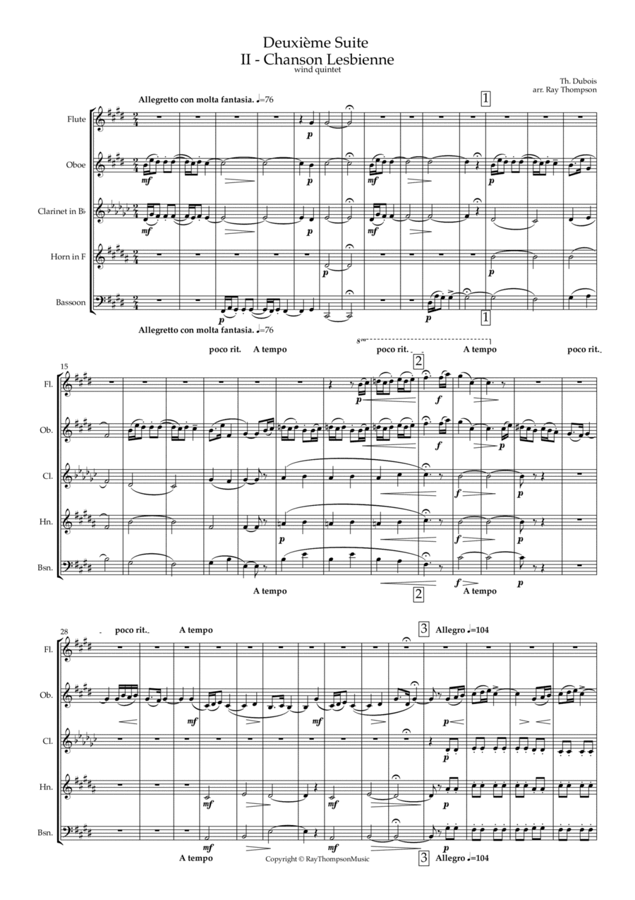 Dubois: Deuxième Suite pour Instruments à vent (2nd Suite-Winds) II.Chanson Lesbienne - wind quintet (arr. Ray Thompson)