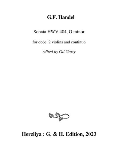 Sonata HWV 404, G minor score and parts (arr. Gil Garty)