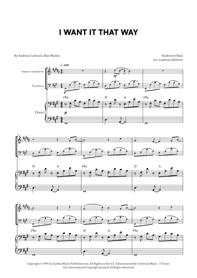 I Want It That Way (arr. Cadenza Editions)