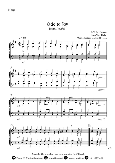 Ode to Joy - Joyful Joyful - Easy Harp (arr. Daniel H Rosa)