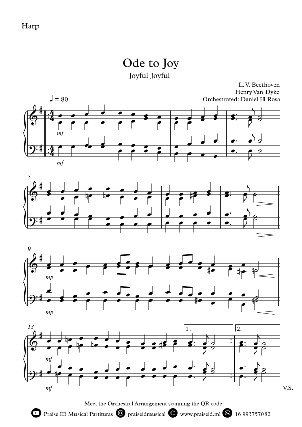Ode to Joy - Joyful Joyful - Easy Harp (arr. Daniel H Rosa)