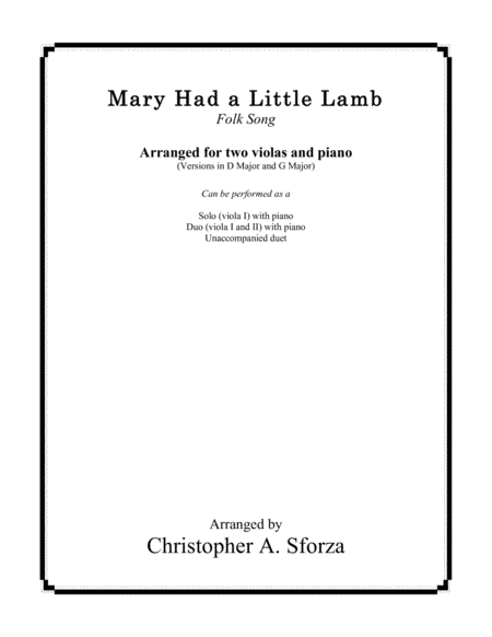 Mary Had a Little Lamb, for two violas and piano (arr. Christopher A. Sforza)