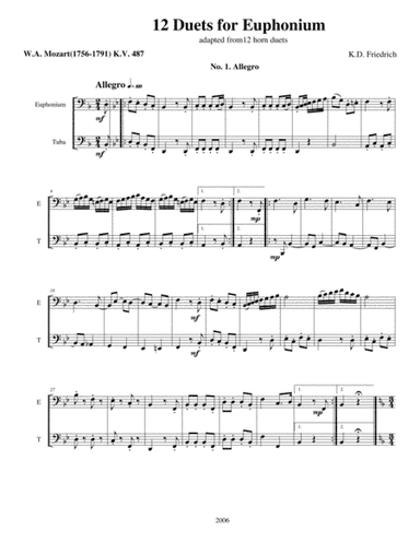 Twelve Mozart Duets (arr. Kenneth D. Friedrich)
