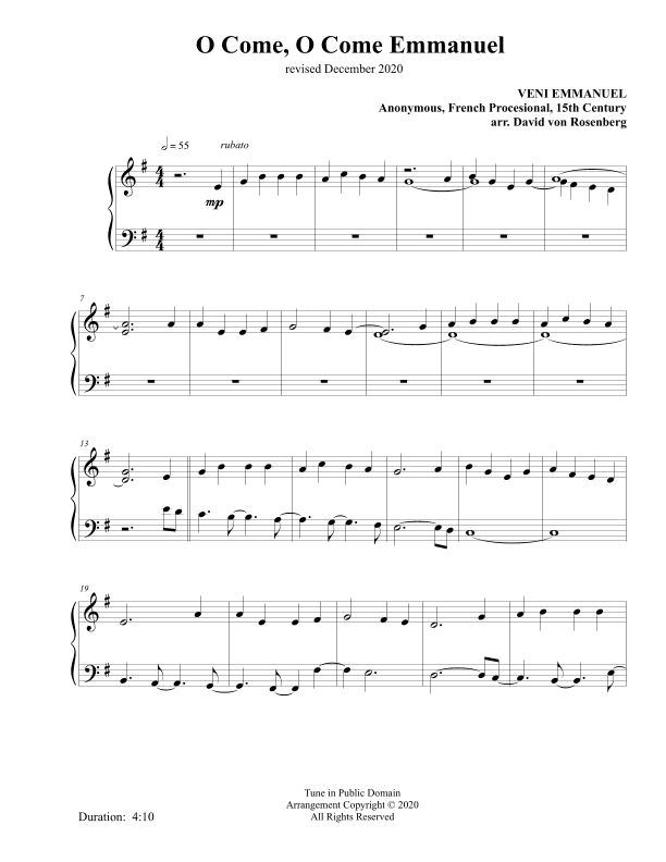 O Come, O Come, Emmanuel (arr. David A. von Rosenberg)