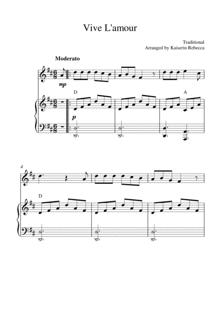 Vive L'amour (violin solo and piano accompaniment with chords) (arr. Kaiserin Rebecca)