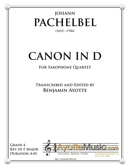 Pachelbel Canon transcribed for Saxophone Quartet (arr. Benjamin Ayotte)