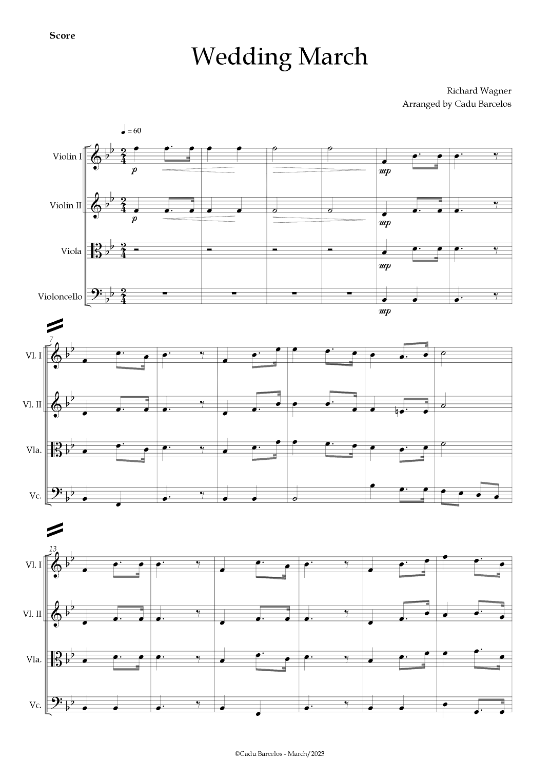 Wedding March (Wagner) Strings Quartet (arr. Cadu Barcelos)