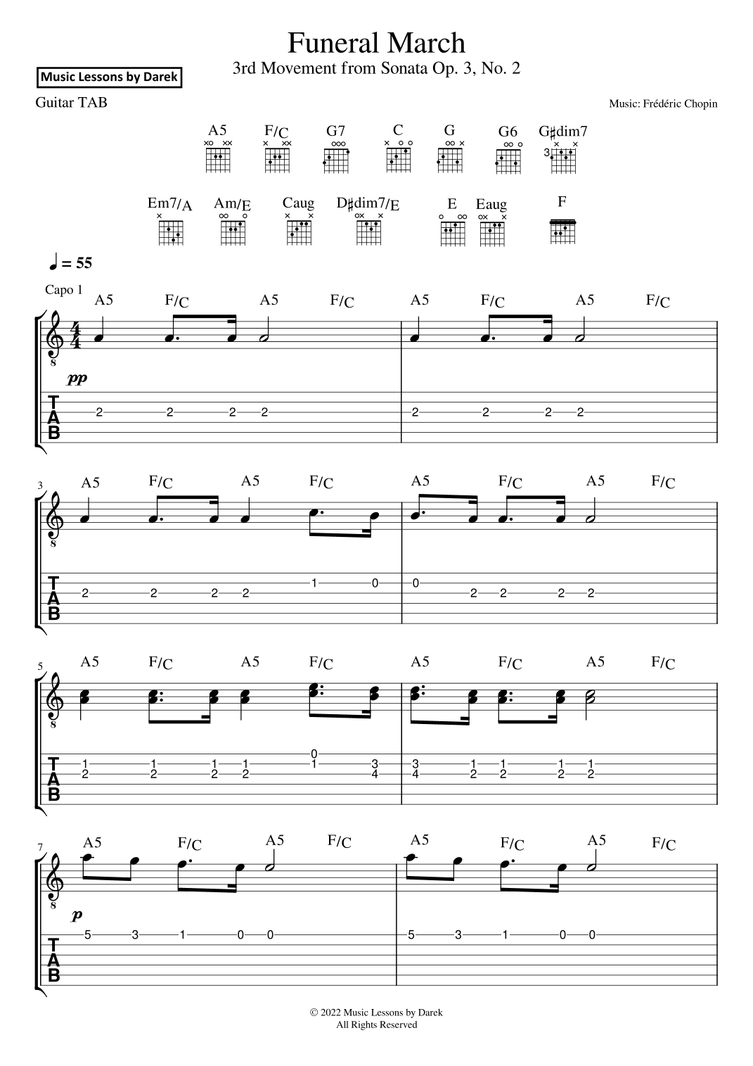 Funeral March (GUITAR TAB) 3rd Movement from Sonata Op. 3, No. 2 [Frédéric Chopin] (arr. Darek)