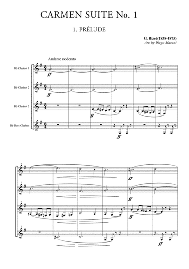 Prelude & Aragonaise from "Carmen Suite" for Clarinet Quartet (arr. Diego Marani)