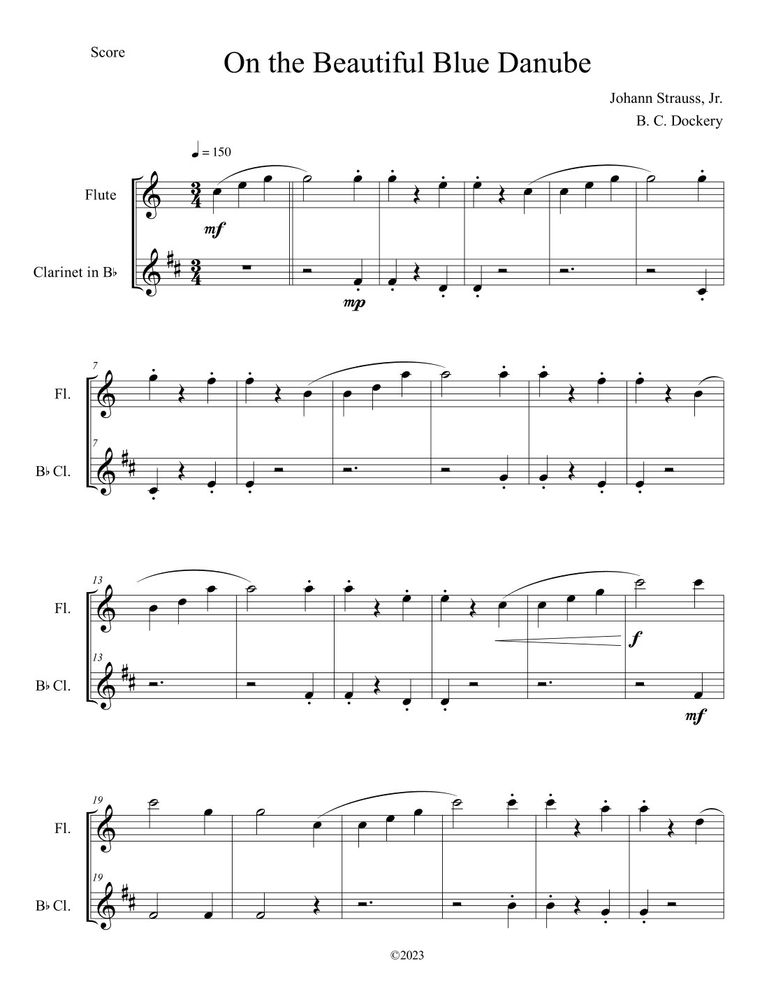The Blue Danube (Flute and Clarinet Duet) (arr. B. C. Dockery)