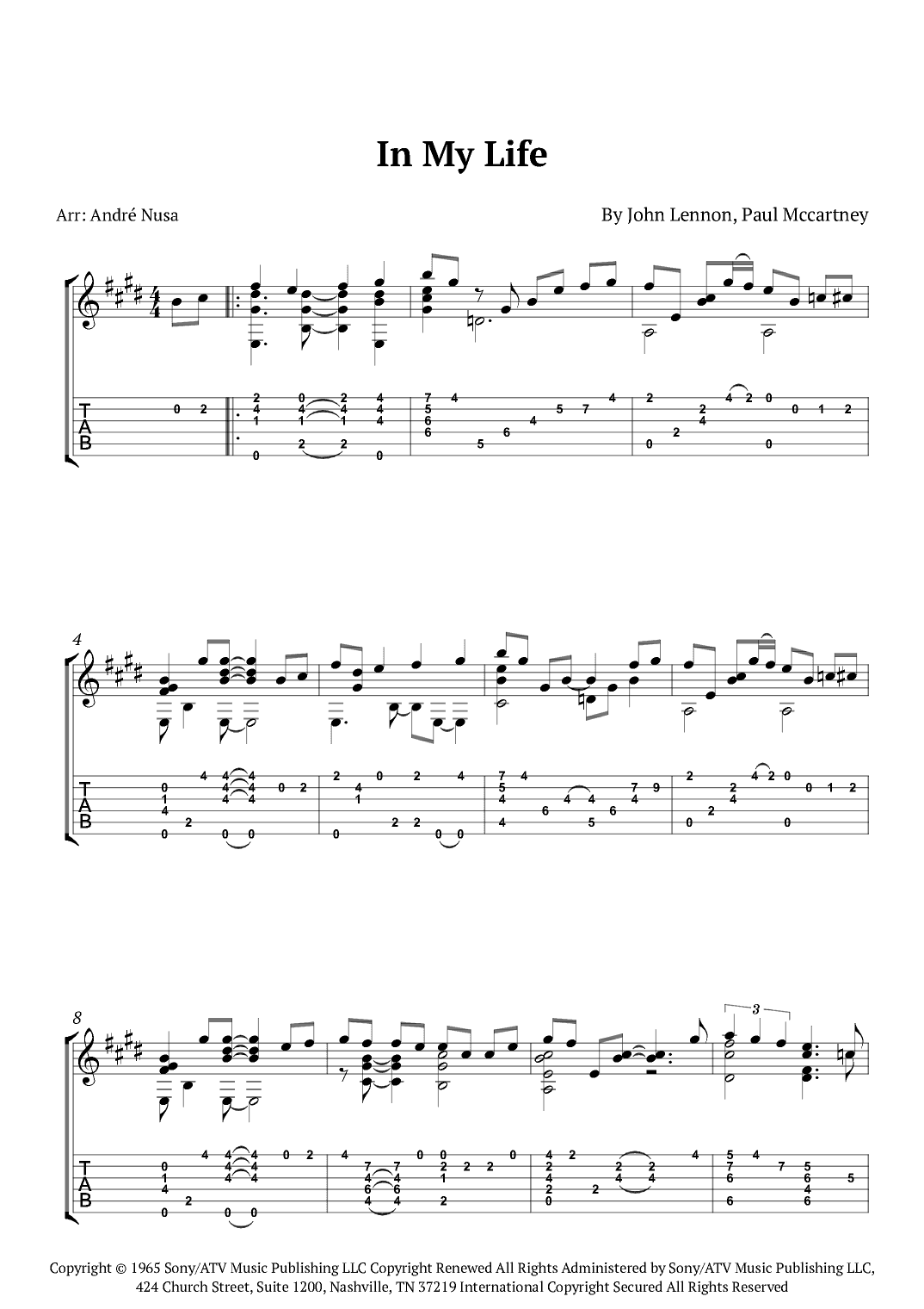 In My Life (arr. André Nusa)