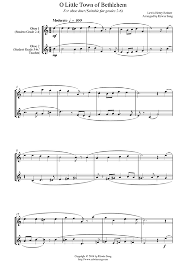 O Little Town of Bethlehem (for oboe duet, suitable for grades 2-6) (arr. Edwin Sung)