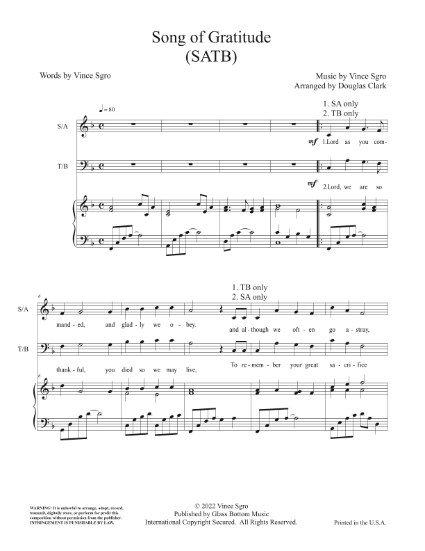 Song of Gratitude - SATB