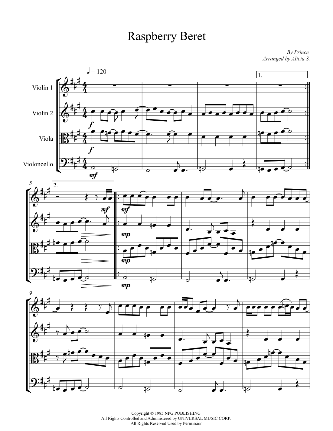 Raspberry Beret (arr. Alicia S.)