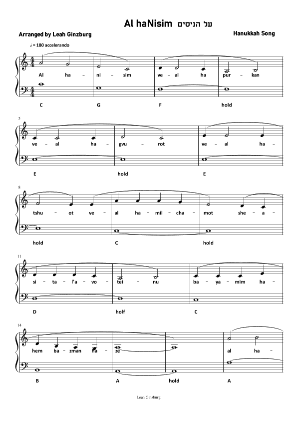 Al hanisim (And for the Miracles) Hanukkah Song (arr. Leah Ginzburg)