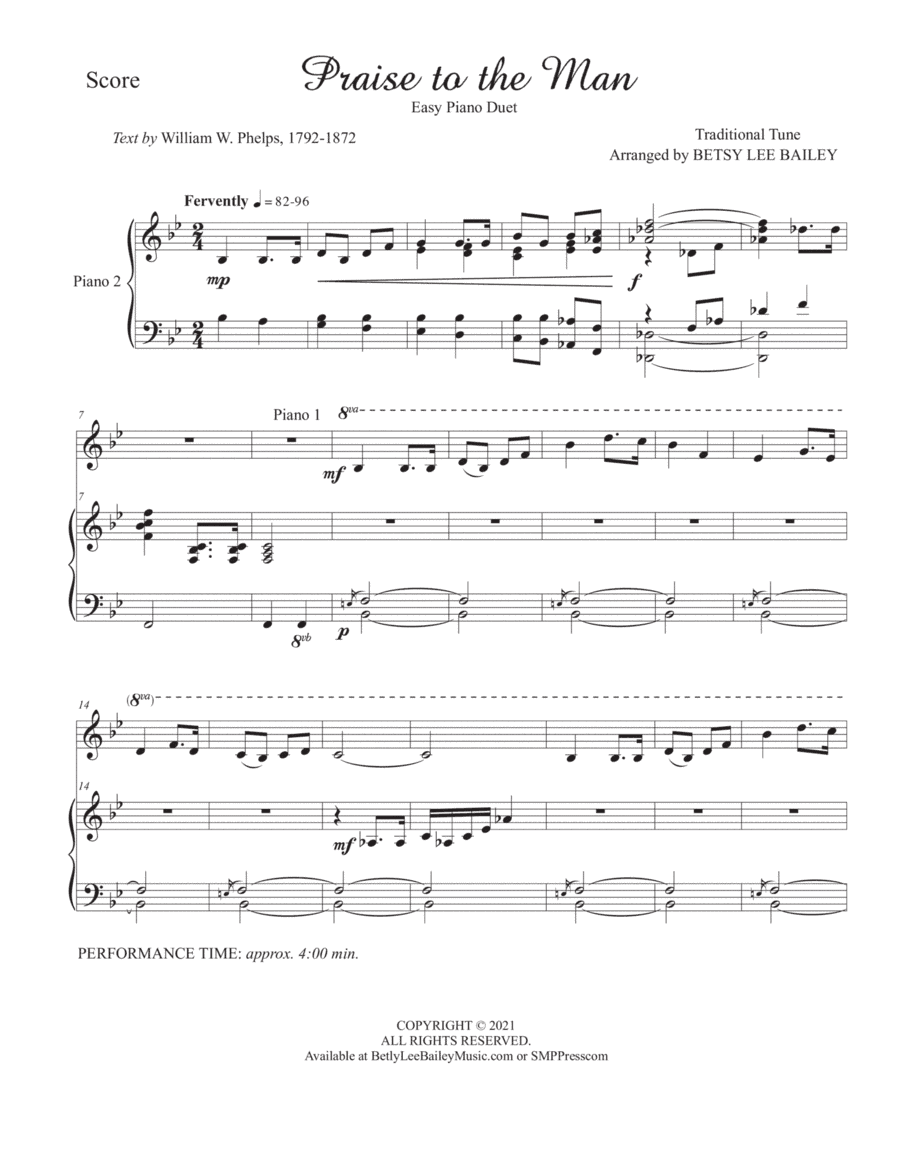 Praise to the Man - Easy Piano Duet (arr. Betsy Lee Bailey)