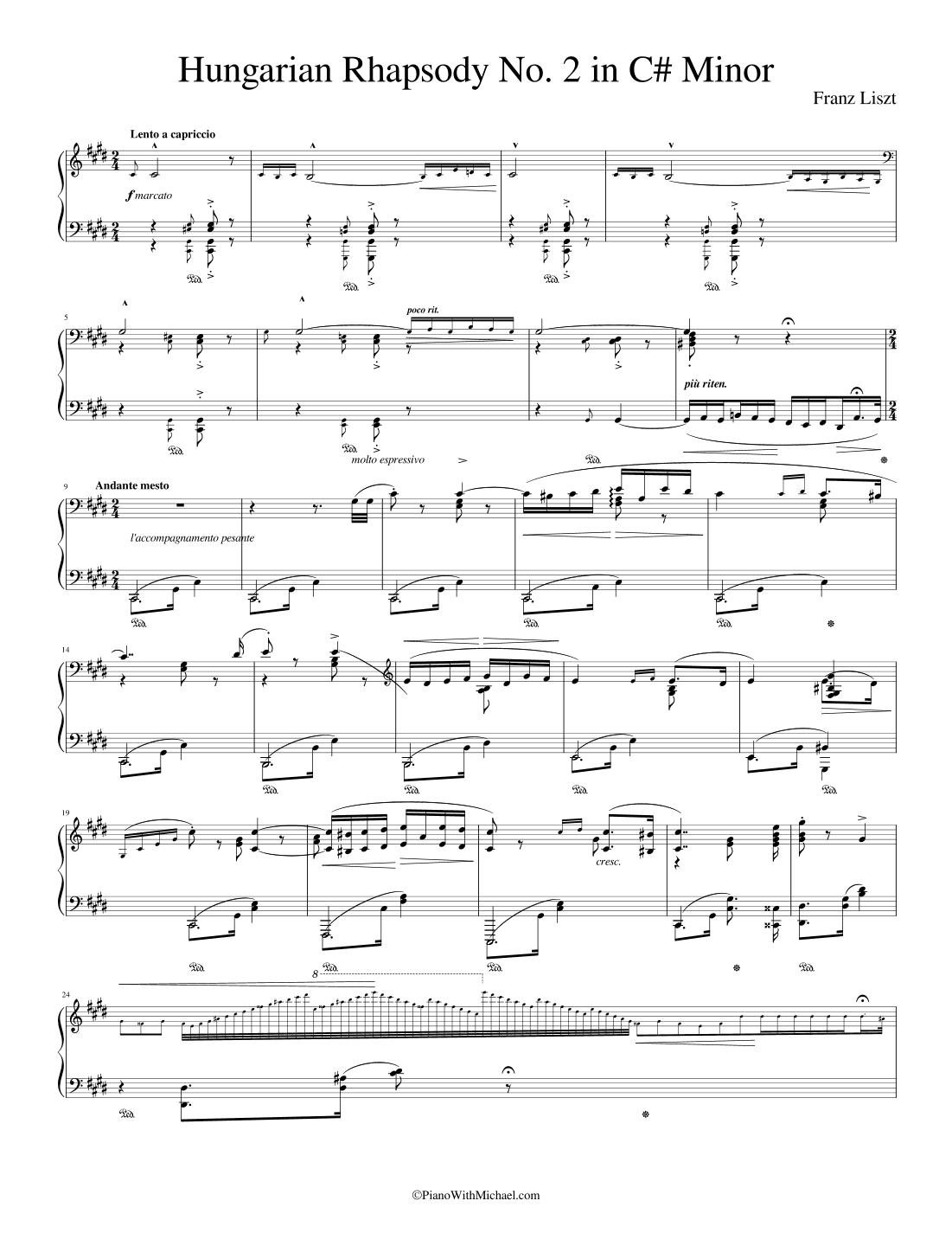 Hungarian Rhapsody No. 2 in C-sharp minor, S.244/2 (arr. PianoWithMichael.com)