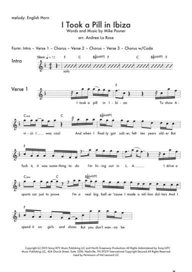 I Took A Pill In Ibiza (arr. Andrea La Rose)