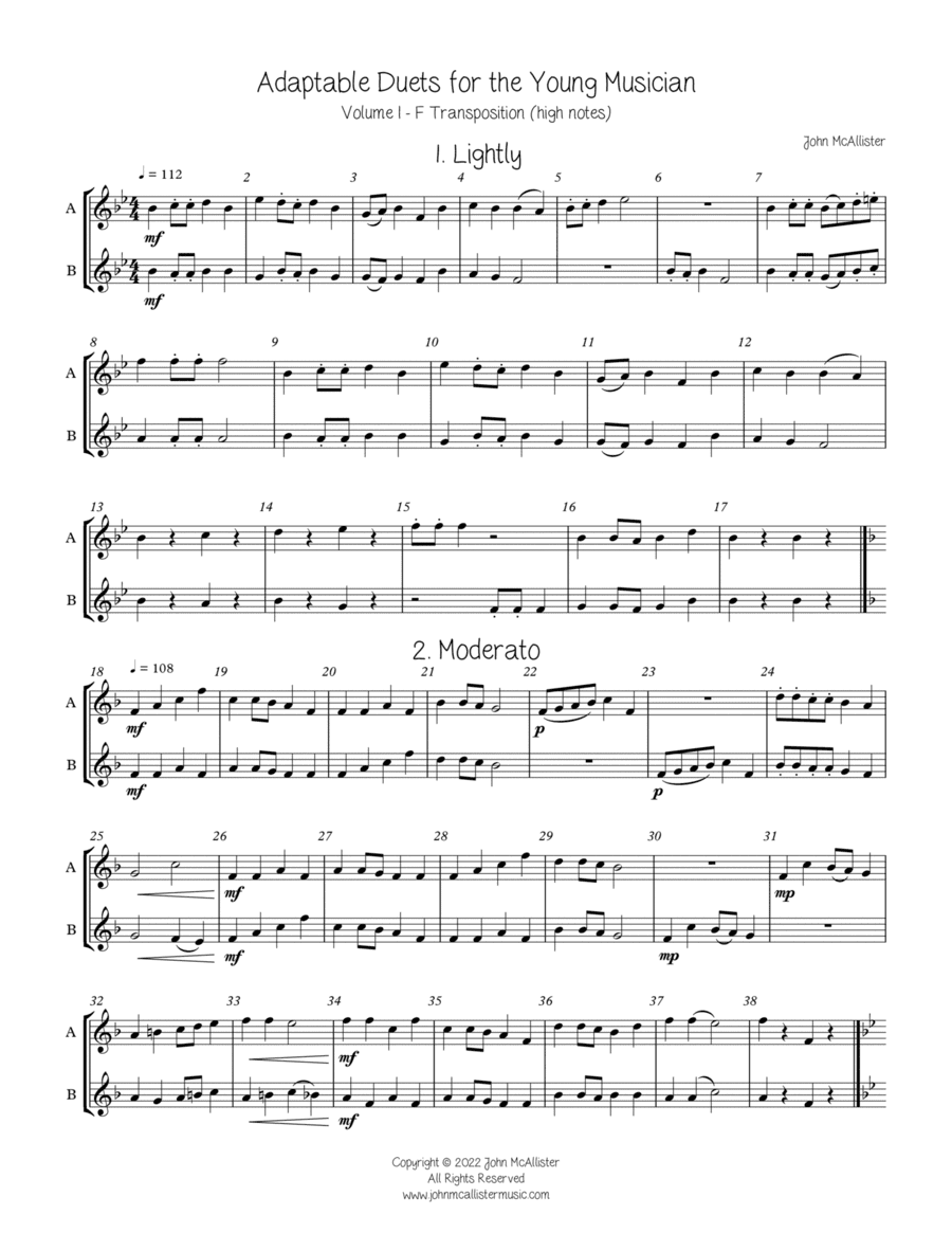 Adaptable Duets for the Young Band Musician Volume One - F Transposition