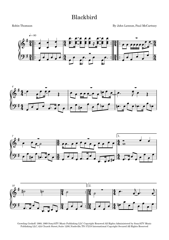 Blackbird (arr. Robin Thomson)