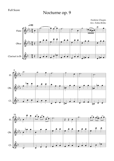 Nocturne Op.9 No. 2 (Frédéric Chopin) for Woodwind Trio (arr. Fabio Britto)