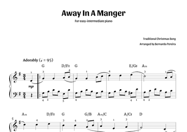 Away In A Manger (easy-intermediate piano in G major - with chords) (arr. Bernardo Pereira)