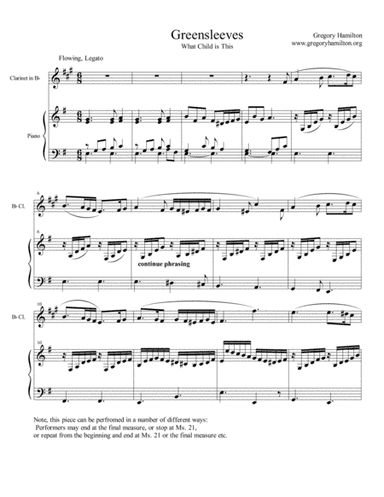Greensleeves -  What Child is This - for Bb Clarinet and Piano