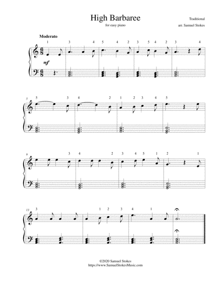 High Barbaree (Coast of High Barbary) - for easy piano (arr. Samuel Stokes)