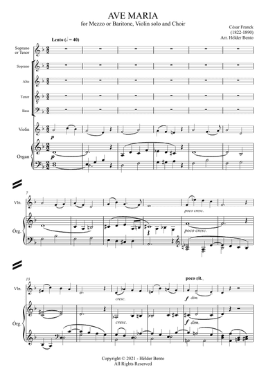 Avé Maria - César Franck for Medium Voice, Choir and Violin Solo (arr. H. Bento)