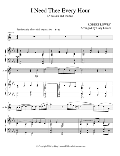 I NEED THEE EVERY HOUR (Alto Sax Solo with Piano and Sax Part) (arr. Gary Lanier)