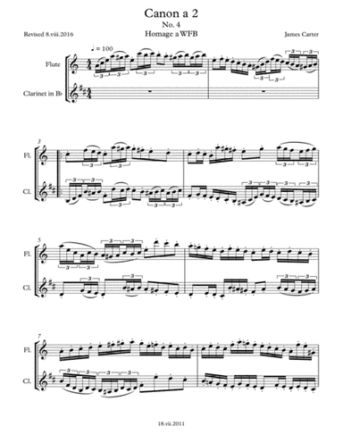 Six Canons for Flute & Clarinet Duet, No. 4 in A minor, by J.W. Carter