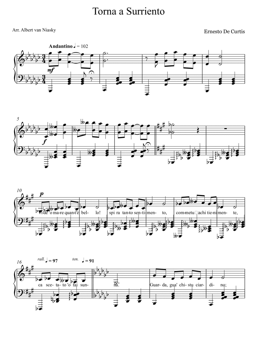 Torna a Surriento - Gb major key (or relative minor key) (arr. Albert van Niasky)