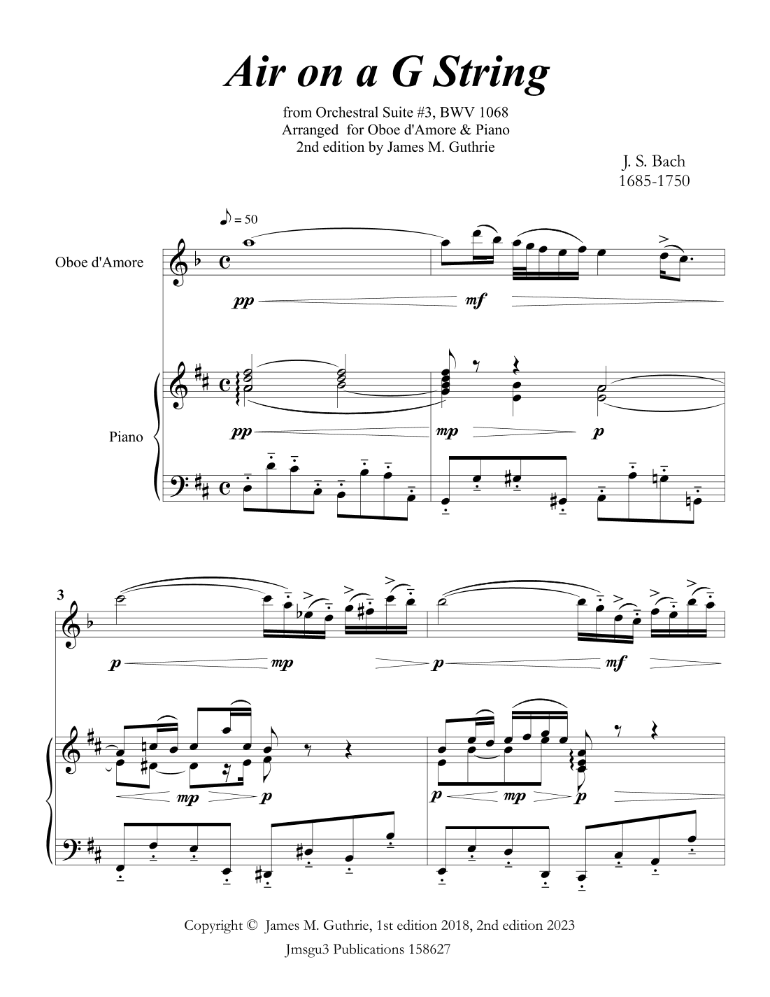 Bach: Air on a G String for Oboe d'Amore & Piano (arr. James M. Guthrie, ASCAP)