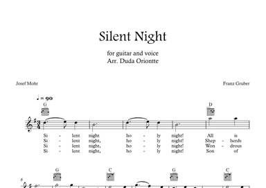 Silent Night (G major - TABS - with lyrics) (arr. Duda Oriontte)