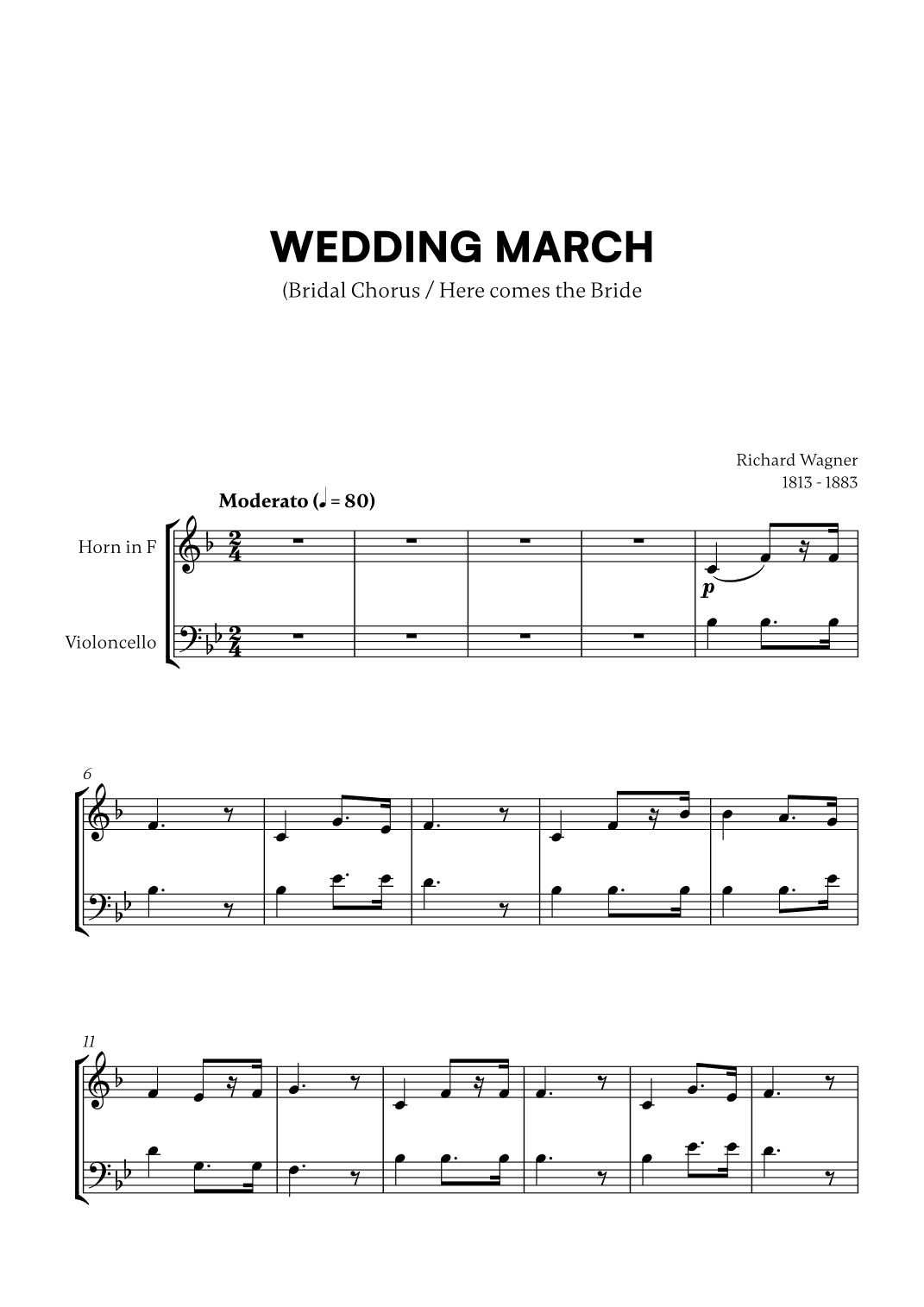 Richard Wagner - Wedding March (Here comes the Bride) (for French Horn and Cello) (arr. Cadenza Editions)
