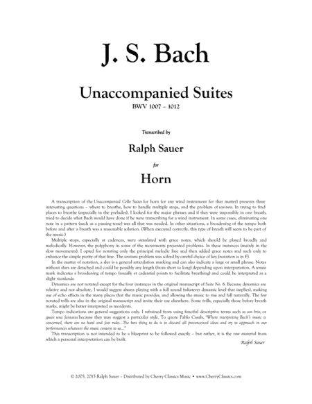 Unaccompanied Suites for Horn (arr. Sauer, Ralph)