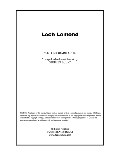Loch Lomond (Scottish Traditional) - Lead sheet in original key of F (arr. Stephen Bulat)