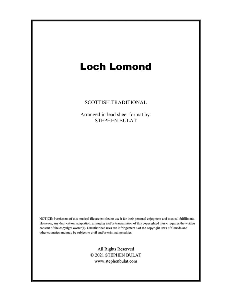 Loch Lomond (Scottish Traditional) - Lead sheet in original key of F (arr. Stephen Bulat)
