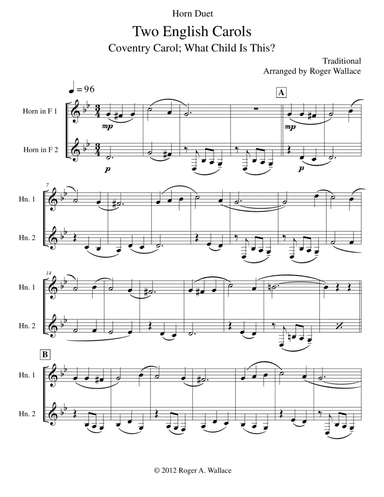 Two English Carols (Coventry Carol; What Child Is This?) (arr. Roger Wallace)