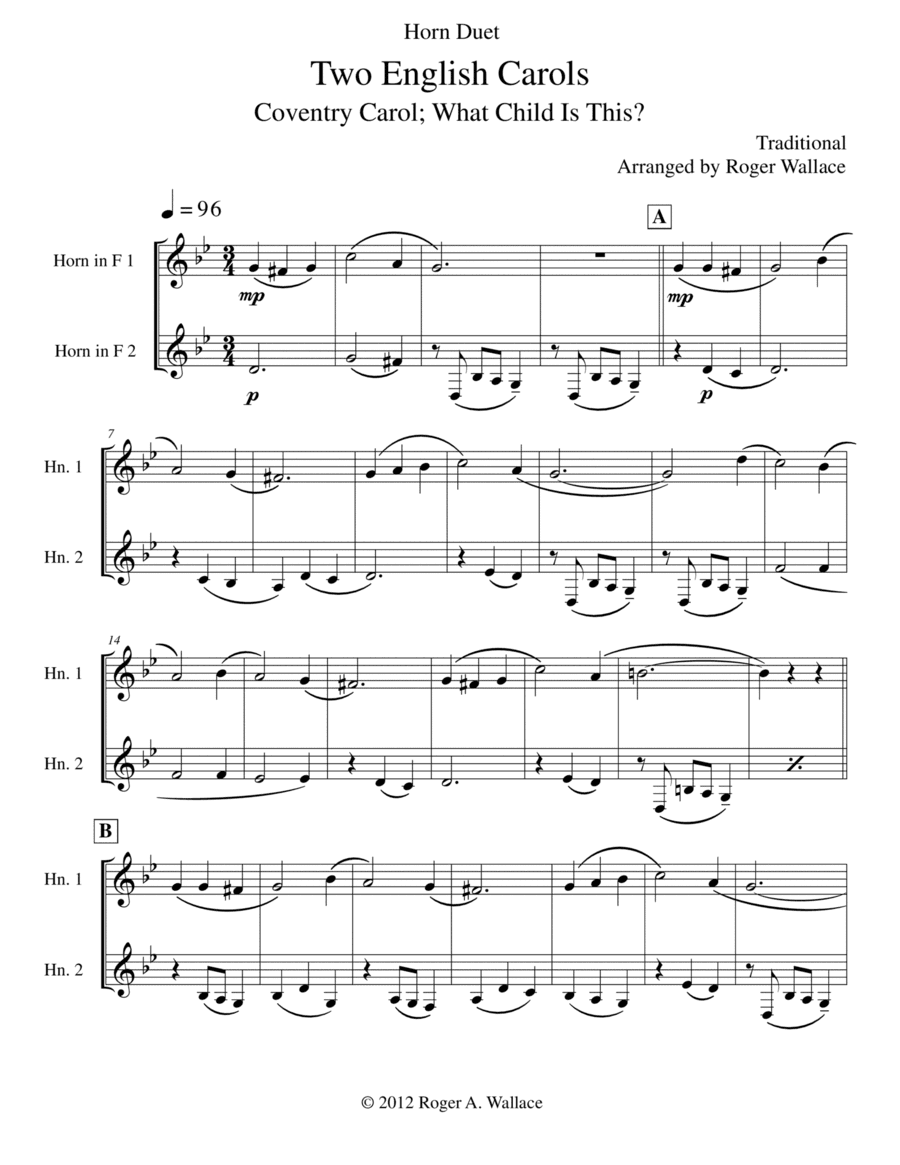 Two English Carols (Coventry Carol; What Child Is This?) (arr. Roger Wallace)