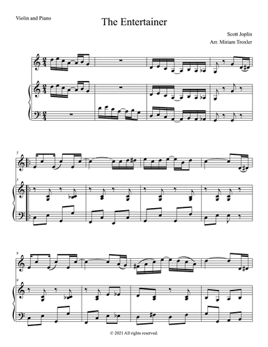 The Entertainer Duet for Violin and Piano (arr. Miriam Troxler)